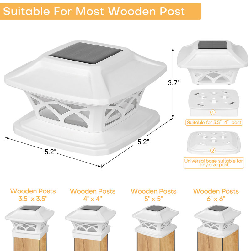 Low Voltage Solar Powered Integrated LED Fence Post Cap Light 5 In. X 5 In. with Base Adapter Included Pack
