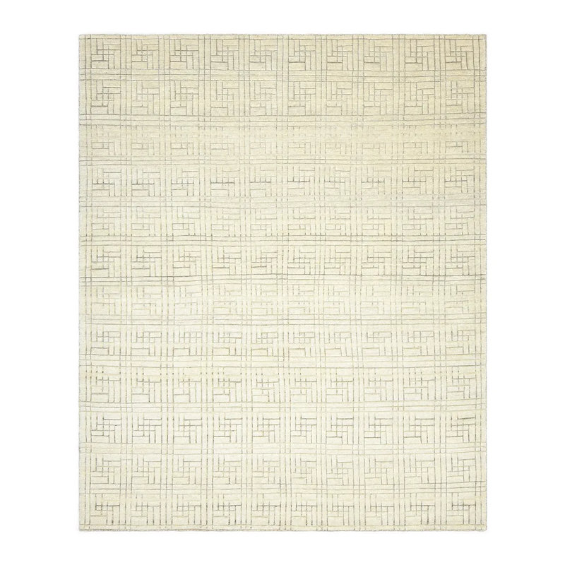 Athlene Geometric Hand-Knotted Wool/Cotton Beige Area Rug