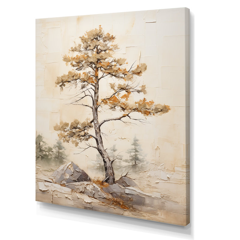 " Beige Tree Pine Tranquility I ", 44" H x 34" W x 1.5" D, Wrapped Canvas