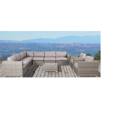 Hepscott Wicker Fully Assembled 8 - Person Seating Group with Sunbrella Cushions