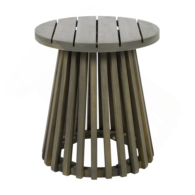 Outdoor Acacia Wood Patio Side Table, Round Coffee Table For Backyard, Lawn, Balcony, Gray