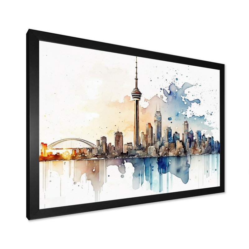 Toronto Skyline I - art mural Toronto, Cadre simple noir, H 24 po x l 32 po x P 1 po
