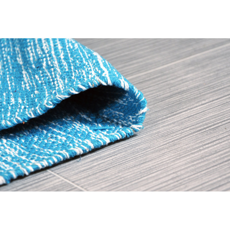 Tapis bleu turquoise en coton dégradé fait main à tissage plat Langsten