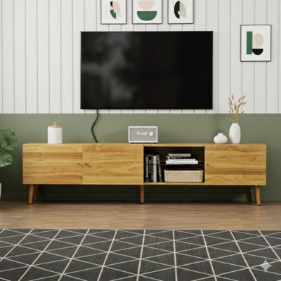 Meuble télé de 70 pouces de style Mid-Century moderne, un meuble télé avec rangement, un centre de divertissement pour le salon ou la chambre à coucher, un meuble télé.