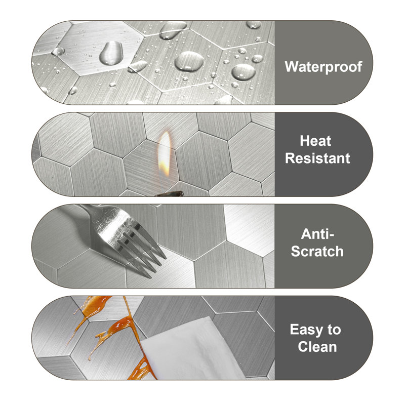 Large HexaStyle Aluminum Peel & Stick Tile Size:290 x 288 x 4 mm