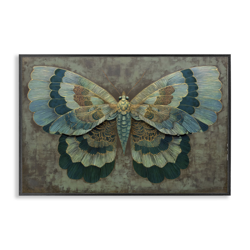Giclée encadrée papillon doré, design par Petal Prints Design, 20 x 30, Midnight Black Giclee Framed