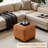 18"W Rectangle Ottoman Footstool, Brown PU Leather Upholstered Floor Chair Acacia Wood Frame Fully Assembled