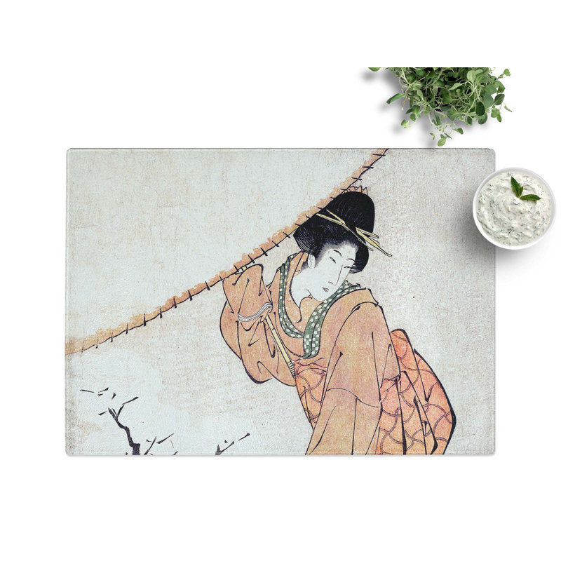 Tempered Glass Woman in a Snow Storm by Utagawa Toyohiro Chopping Board, 39 cm x 28.5 cm