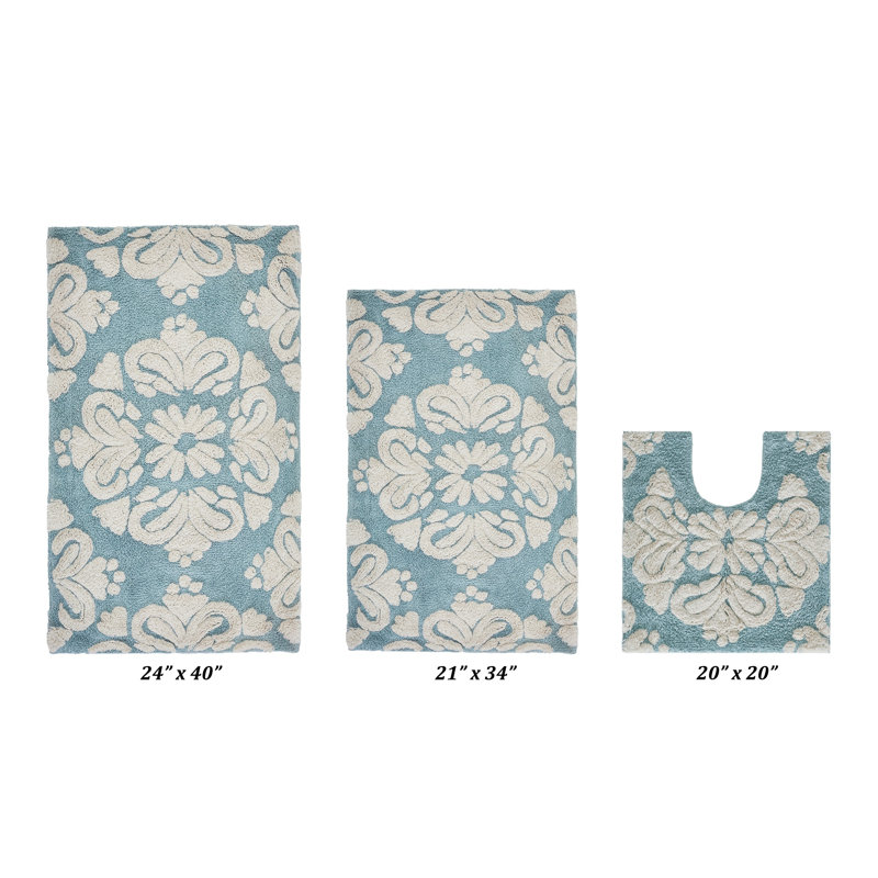 Chemash Premium 100% Cotton 1885 GSM 3-Piece Bath Rug Set, OEKO-TEX® Certified, Non-Slip Spray Latex Backing, Plush Tufted Bath Mats for Shower, Bathtub, Vanity, Sink & Toilet Areas, Super Absorbent, Machine Washable, Blue