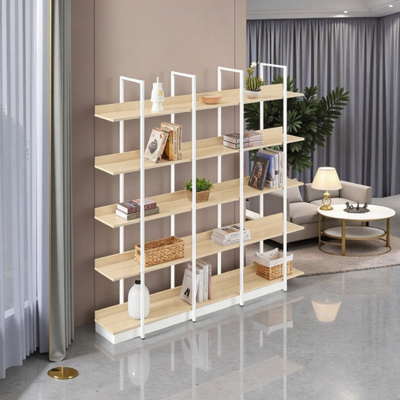 Bibliothèque à 5 niveaux, structure en acier d'une capacité de 400 lb, tablettes en panneau de fibres à densité moyenne imperméables, rangement ouvert