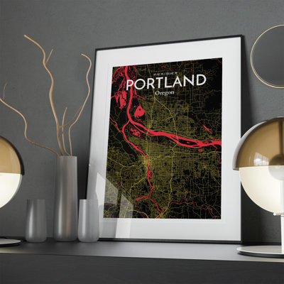 Portland City Map In Contrast - No Frame Print