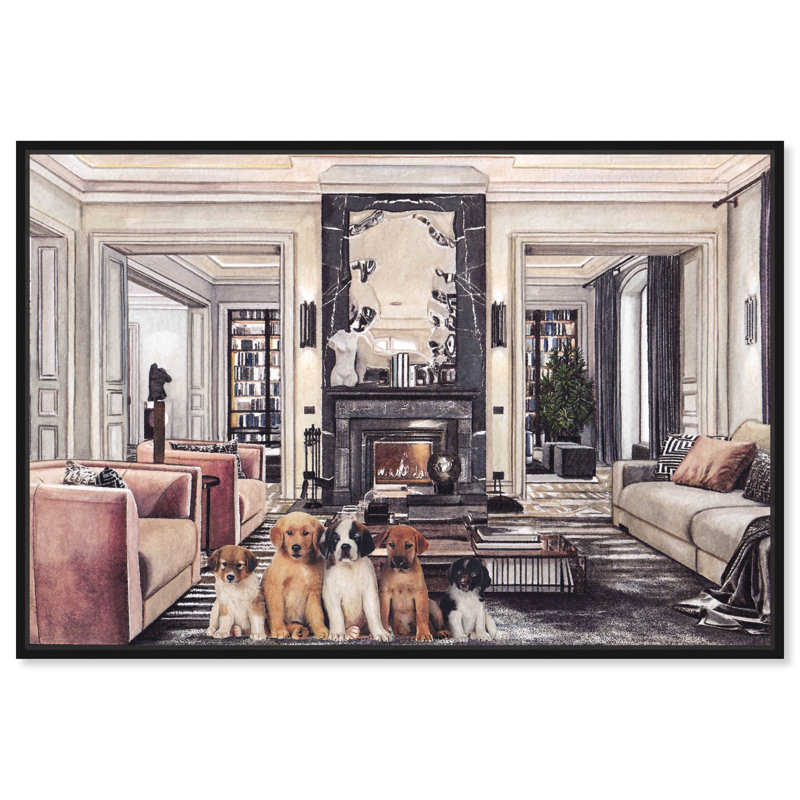 Paris Decor Puppies - peinture sur toile, H 16 po x l 24 po, Cadre flottant noir