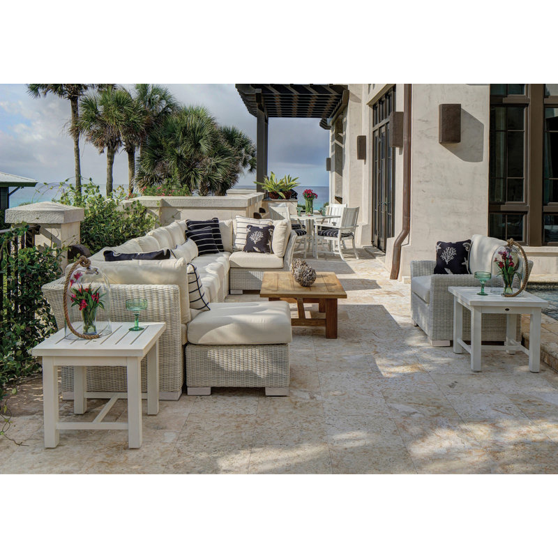 Club Outdoor Ottoman with Cushion, Oyster, No Welt, Natural White