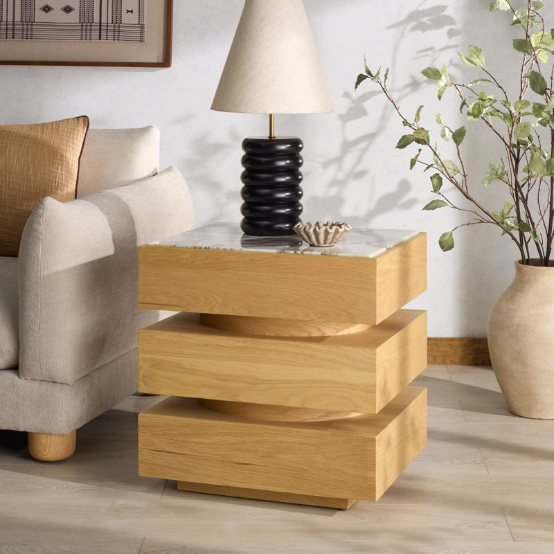 Table d'appoint en marbre Shayrina, Naturel / Blanc