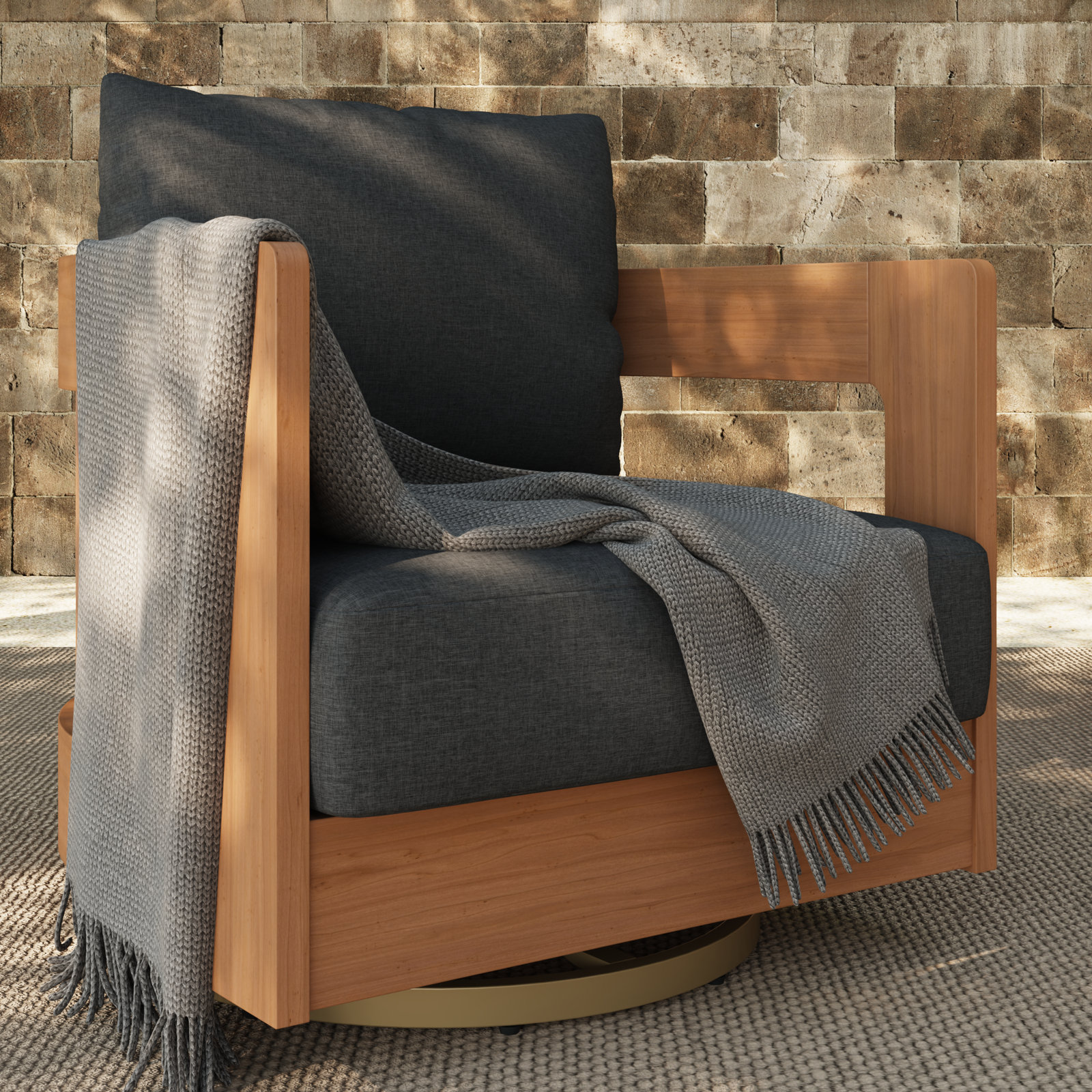Outdoor Patio Swivel Chair With Cushions, Gray