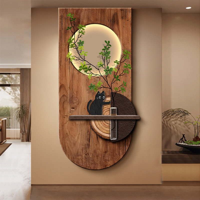 Brun, café, demi-cercle en verre, art mural en bois massif