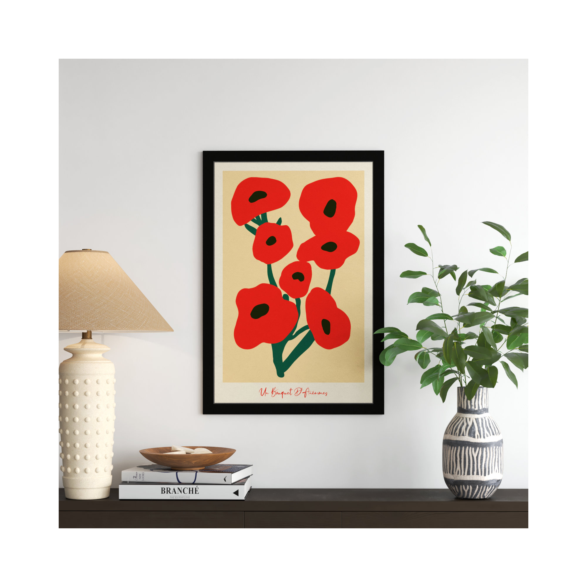 Modern Red Flower Bouquet by Oliver Gal, 32" H x 22" W, Black
