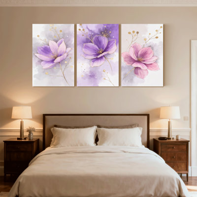 Plantes et fleurs, ensemble de 3 reproductions d'art sur toile