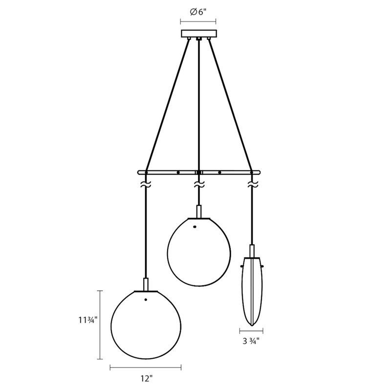Luminaire suspendu à 3 lumières DEL Cantina, Transparent, H 14,75 po x l 33 po x P 33 po