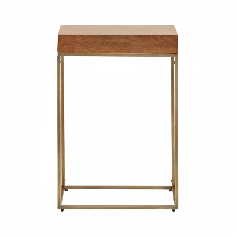 Cronus Solid Wood Top End Table, Walnut Brown, Gold