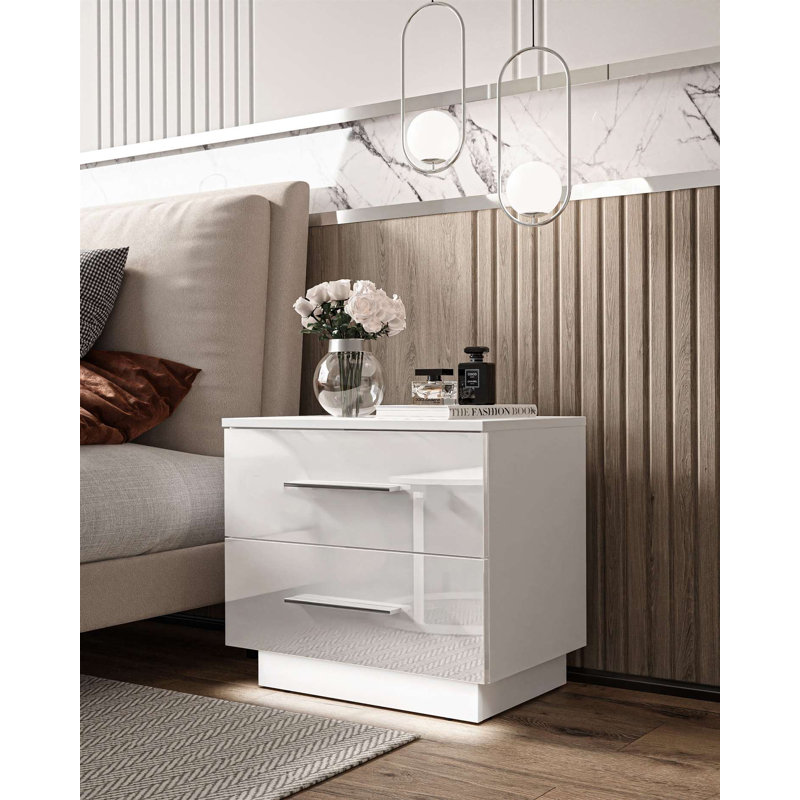 Varonique 55cm W Manufactured Wood Bedside Table, White