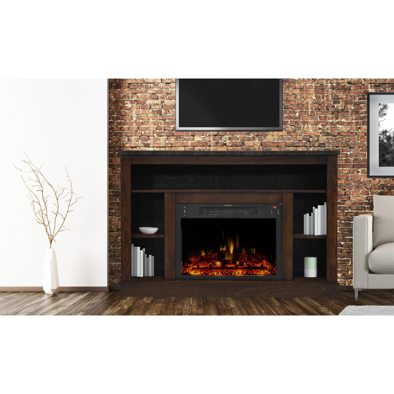 Meuble télé avec manteau de cheminée et encastré 1500 W Cambridge, Acajou