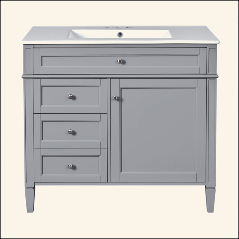 Meuble-lavabo de 36 po avec lavabo supérieur, meuble-lavabo moderne avec 2 tiroirs et tiroir escamotable, meuble-lavabo simple