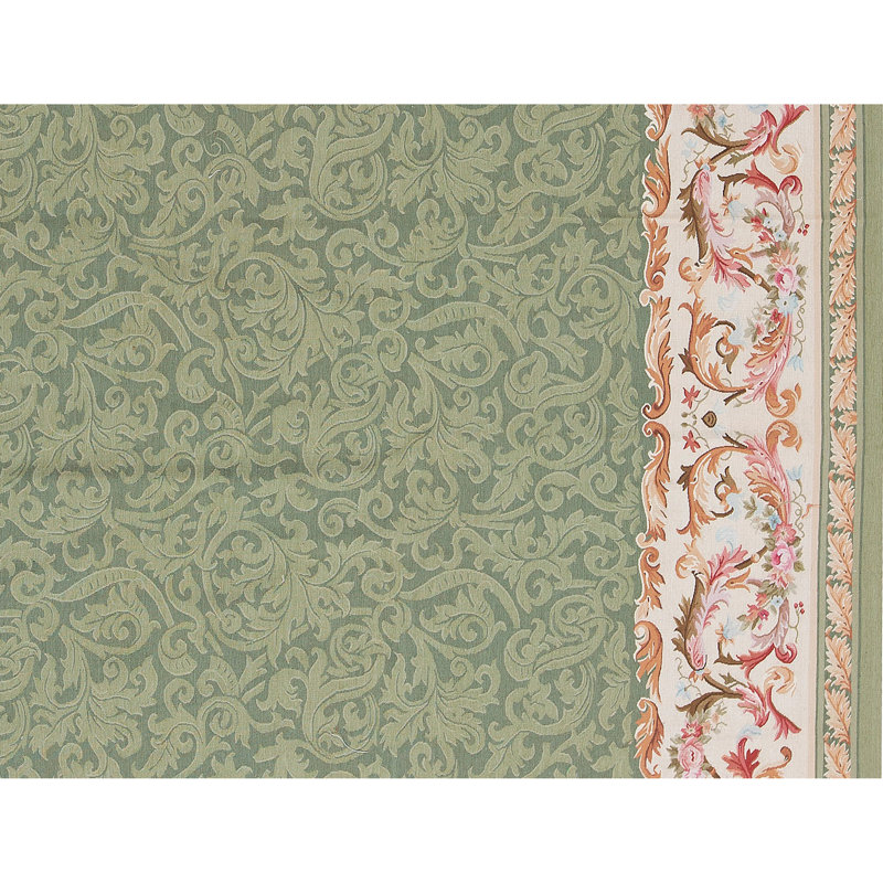 Hand-Knotted High-Quality Green and Ivory Area Rug