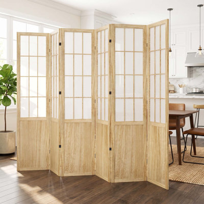 Wood Tone 6 Panel Japanese Style Partition Screen