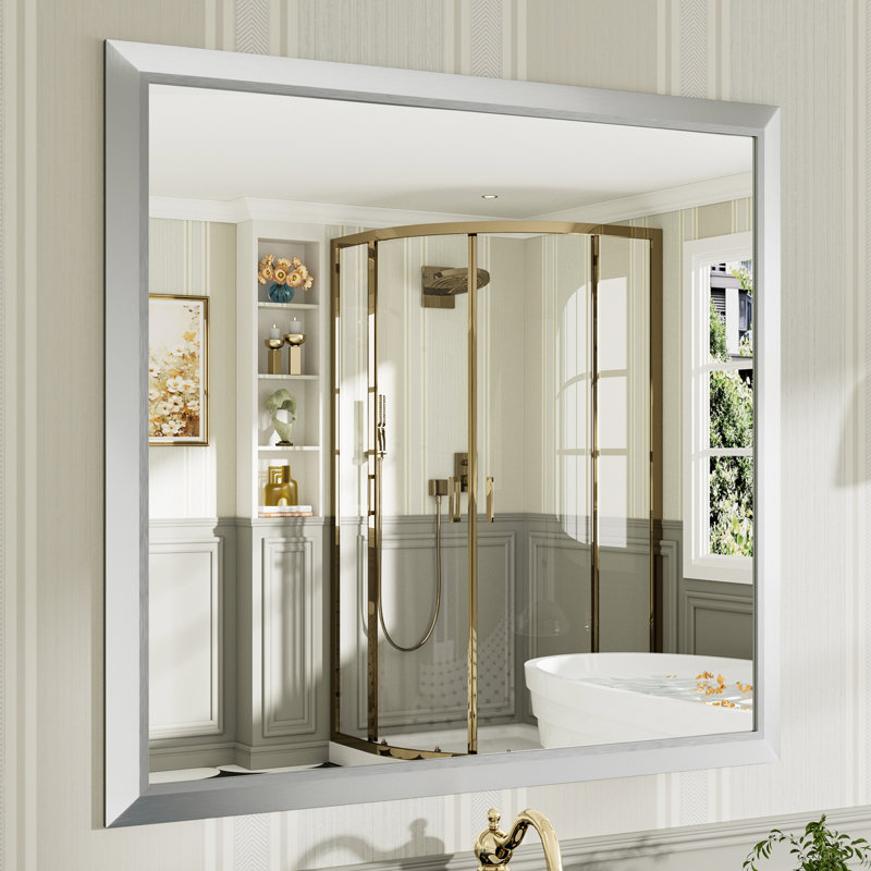 Miroirs de salle de bain modernes et contemporains en métal biseauté rectangulaire / carré avec verre trempé HD