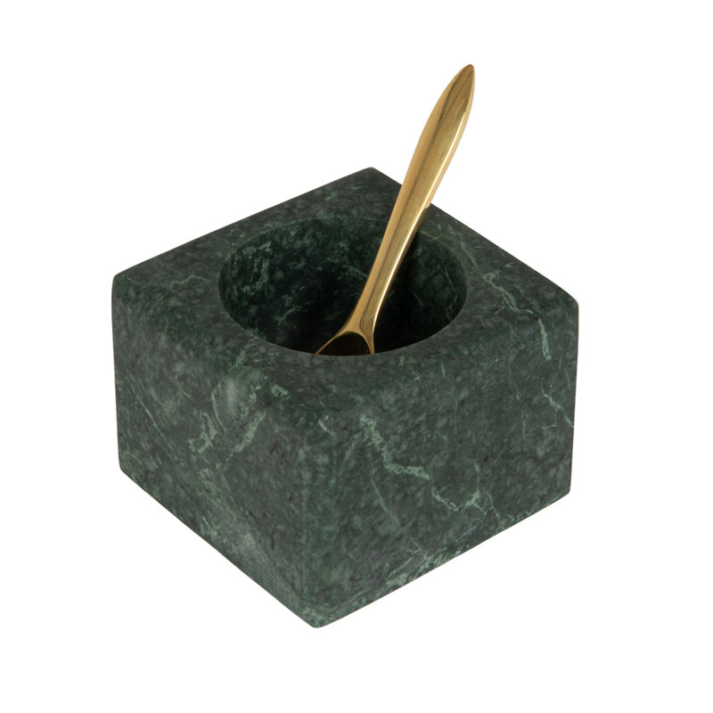 Bol carré en marbre avec cuillère en acier inoxydable, Vert