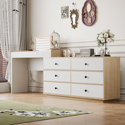 95.6'' Extendable Makeup Vanity Desk With Flip-Top Mirror And Storage Drawers Home Office Desk