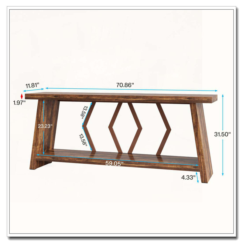 Farmhouse Two-Tier Console Table with Industrial Accent Storage Shelves