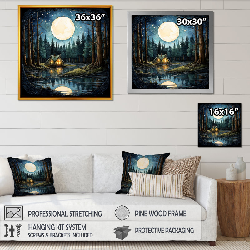 «Riverside Camping By The Moon», art mural fruits, Toile tendue, H 16 po x l 16 po x P 1 po