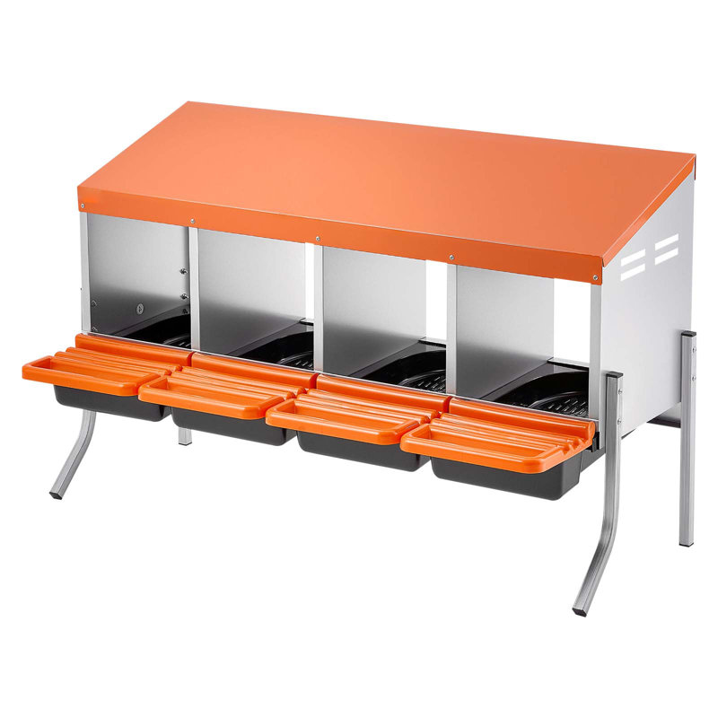 Boîtes de nidification pour poulets, 4 compartiments, avec pieds de support, collection Easy Egg, acier galvanisé et plastique à haute résistance, boîtes gigognes pour poules et poules pondeuses, orange