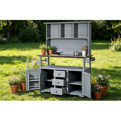 Large Garden Storage Potting Bench With Lockable Wheels