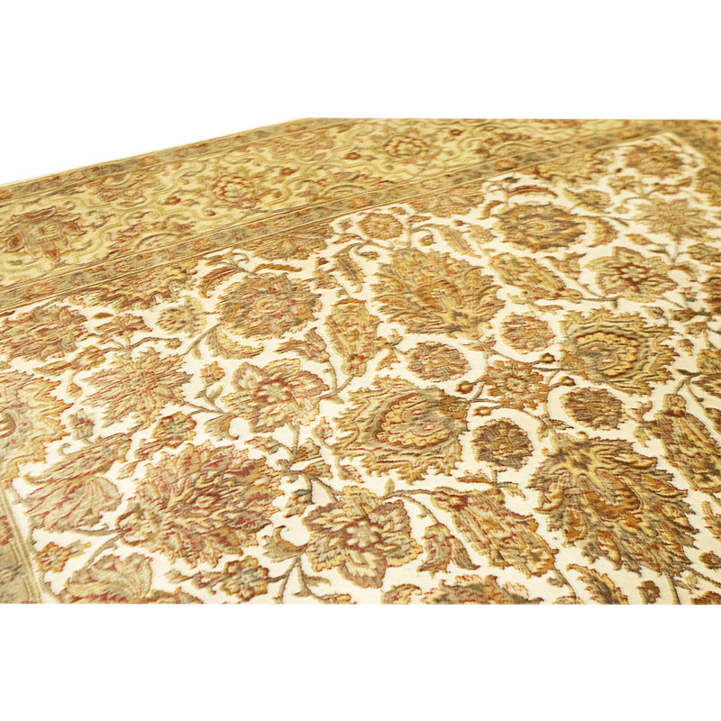 Tapis ivoire et doré de haute qualité noué à la main