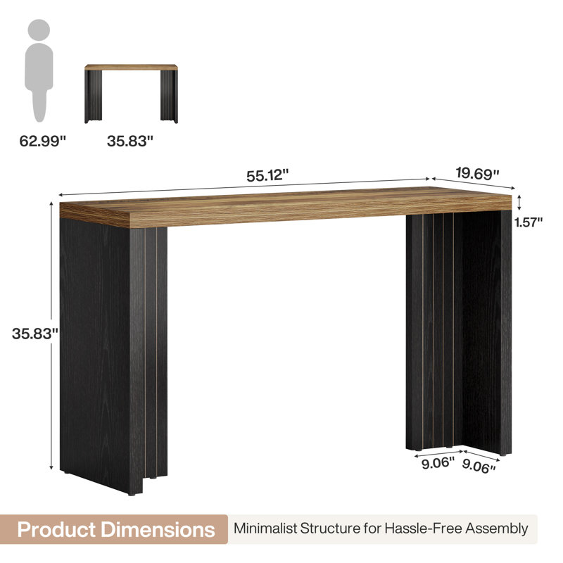 Counter Height Dining Table, 55.12" Long Pub Bar Table, Brown/Black