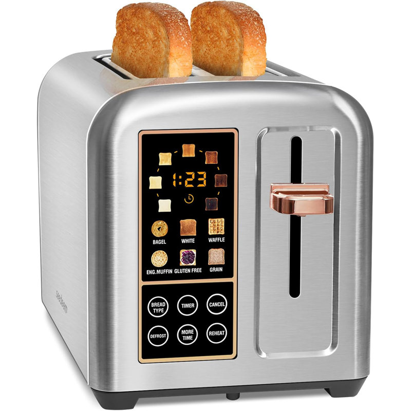 Toaster 2 Slice, Stainless Toaster LCD Display&Touch Button, 50% Faster Heating Speed, Wide Slots, Silver