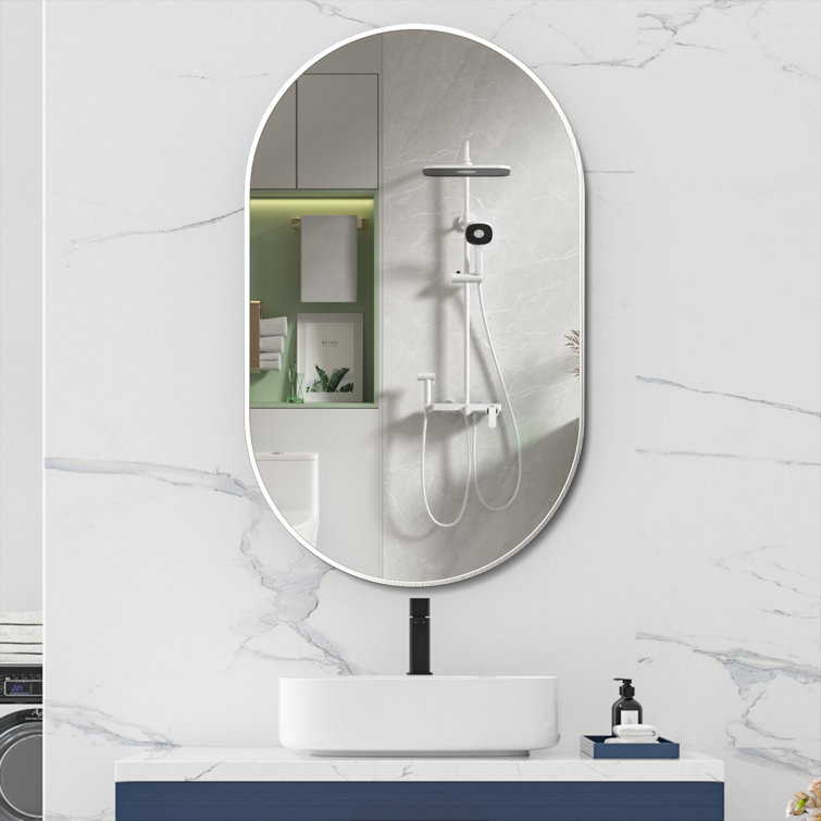 Juriana Metal Wall Mirror for Bathroom Oval Modern Decorative Shatterproof Mirrors Latitude Run Finish: Gold, Size: 22 H x 30 W x 2 D