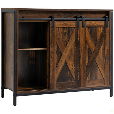 Industrial Sideboard Buffet Cabinet, Coffee Bar Cabinet, Kitchen Cabinet With Sliding Barn Doors, Storage Cabinets And Adjustable Shelves For Living Room, Home Bar