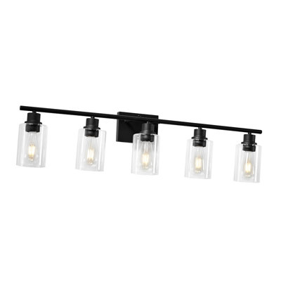 Luminaire de meuble-lavabo 5 lumières moderne noir - applique murale industrielle avec abat-jour en verre transparent pour éclairage sur miroir