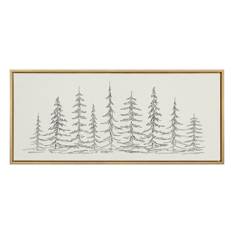 «Minimalist Evergreen Trees S croquis» par The Creative Bunch Studio, reproduction d'art sur toile encadrée, Doré