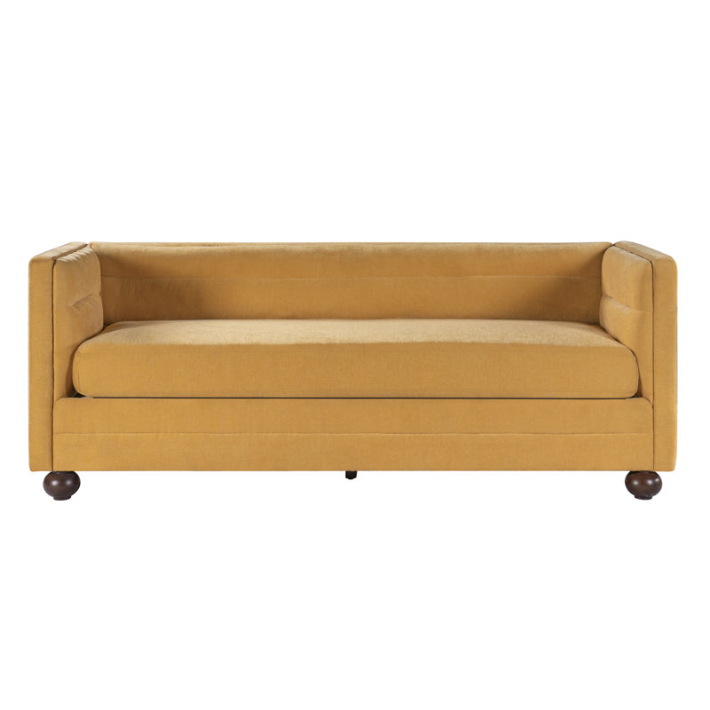 Canapé en chenille moderne à 3 places 77,2 po avec accoudoirs carrés, dossier chameau, coutures en canaux et pieds en bois Jalen