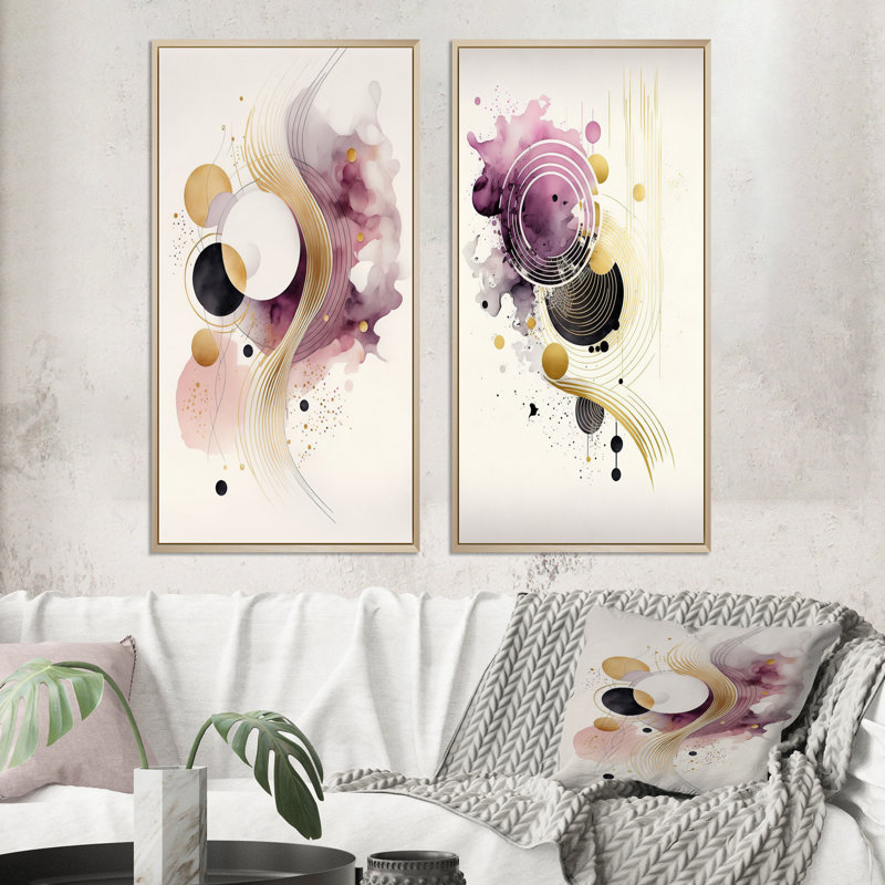 " Deep Purple Movement " 2 - Pieces, 32" H x 32" W, Brown Framed