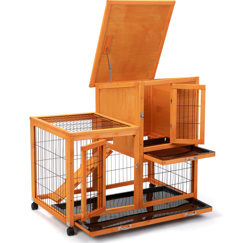 Enceinte de lapin orange spacieuse - convient à divers plateaux amovibles pour animaux de compagnie, toit imperméable et roulant garanti