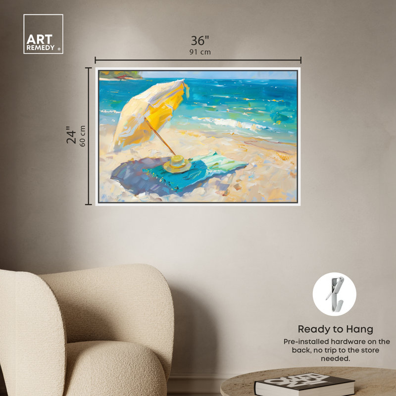 Art Remedy Morning Beach View, cadre coloré bord de mer 57422, Cadre blanc, H 25 po x l 37 po