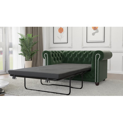 Chesterfield Hanna 2 Seater Sofa with Sleeping Function Made of Velvet Fabric with Solid Wood Legs