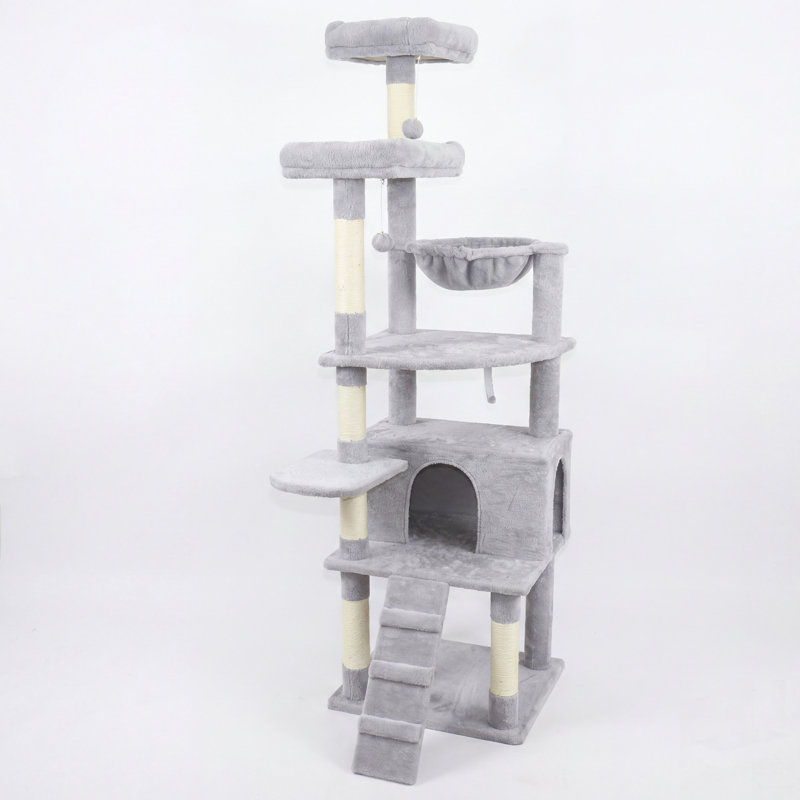 Grand arbre à chat multi-niveaux avec hamacs, plateformes et poteaux à griffer - idéal pour les chats d'intérieur et les familles multi-chats