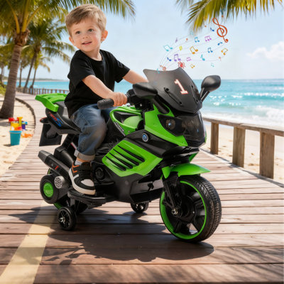 Kids 6V Electric Ride On Motorcycle with Training Wheels, Headlight, Horn, Music, 2 MPH, Battery Powered Motorcycle Toy for Toddlers, ASTM CPSIA Certi